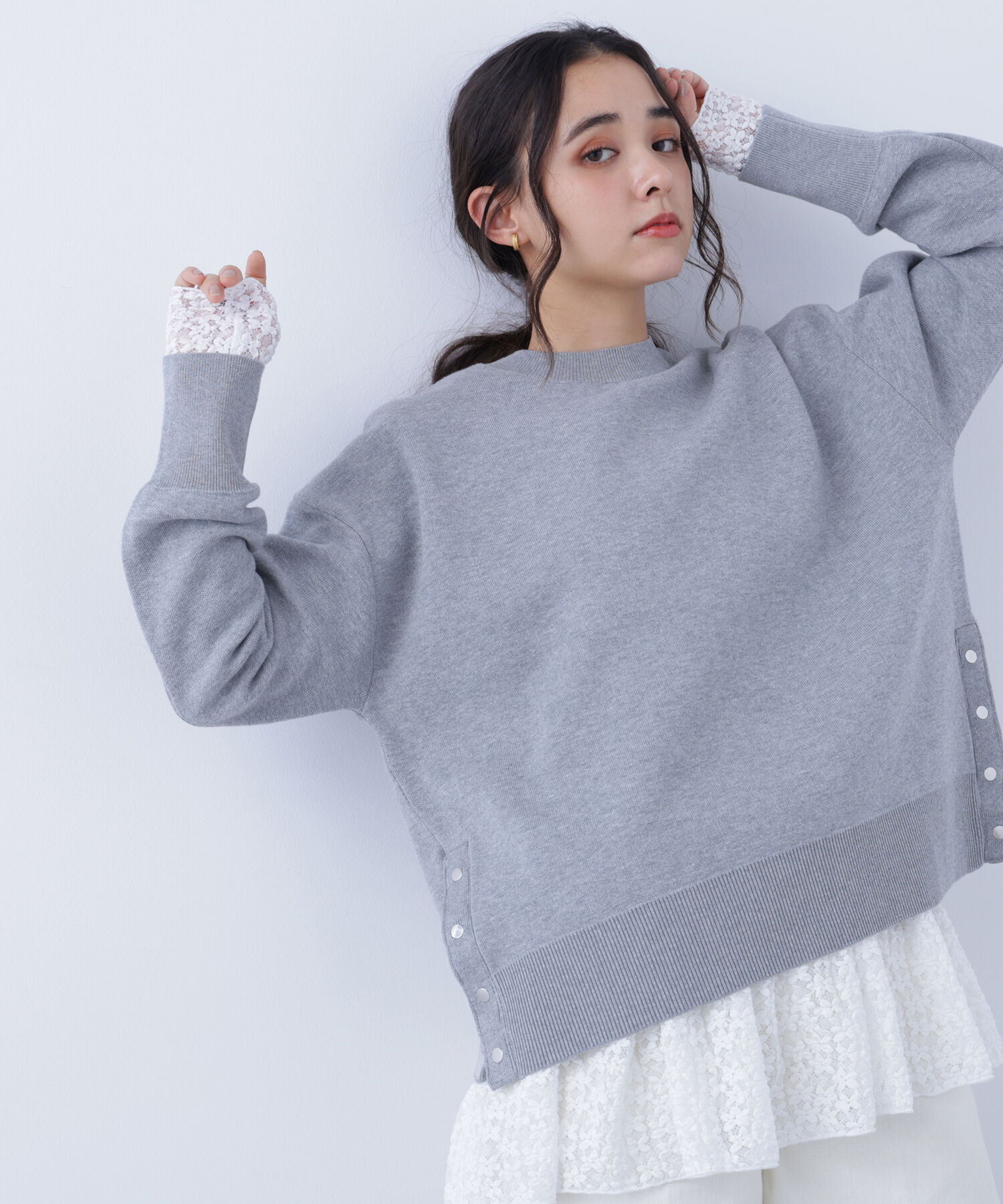  「〈N.〉サイドスリットボクシーニット」|ニット・セーター|グレー