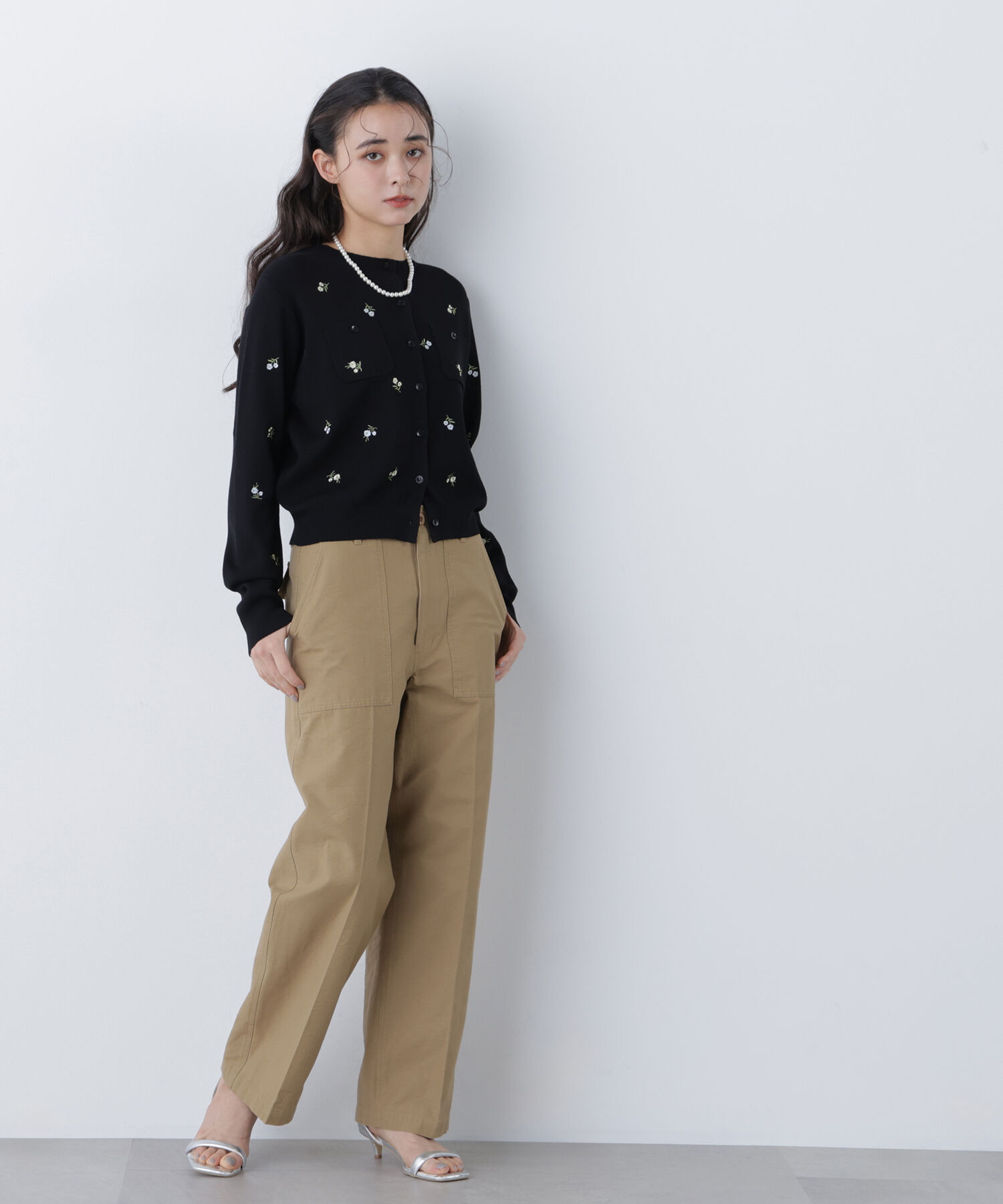  「〈N.〉フラワー刺繍ポケットカーデ」|ニット・セーター|