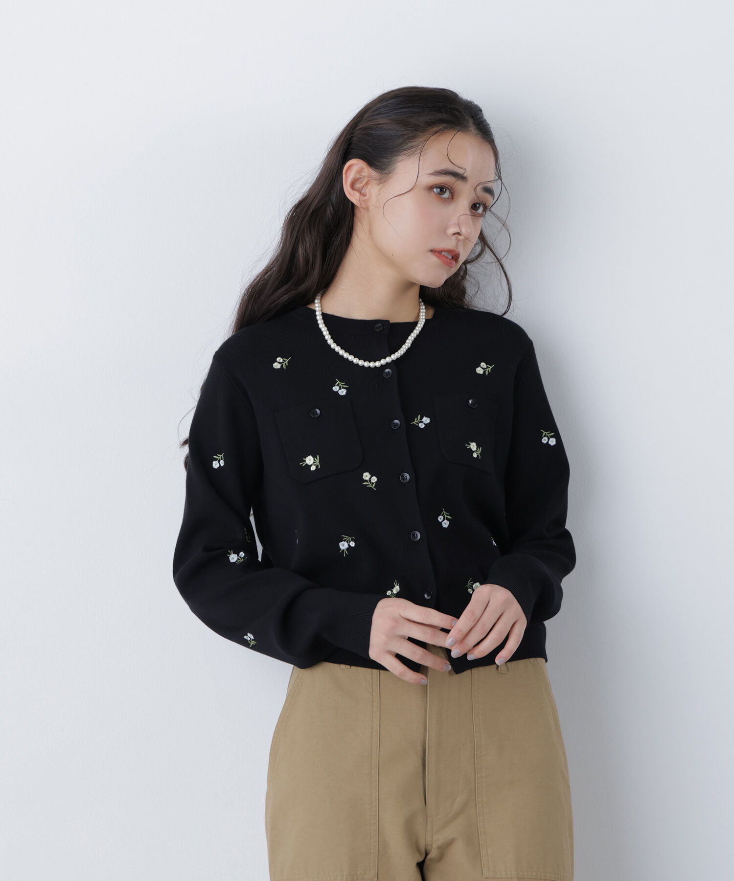  「〈N.〉フラワー刺繍ポケットカーデ」|ニット・セーター|