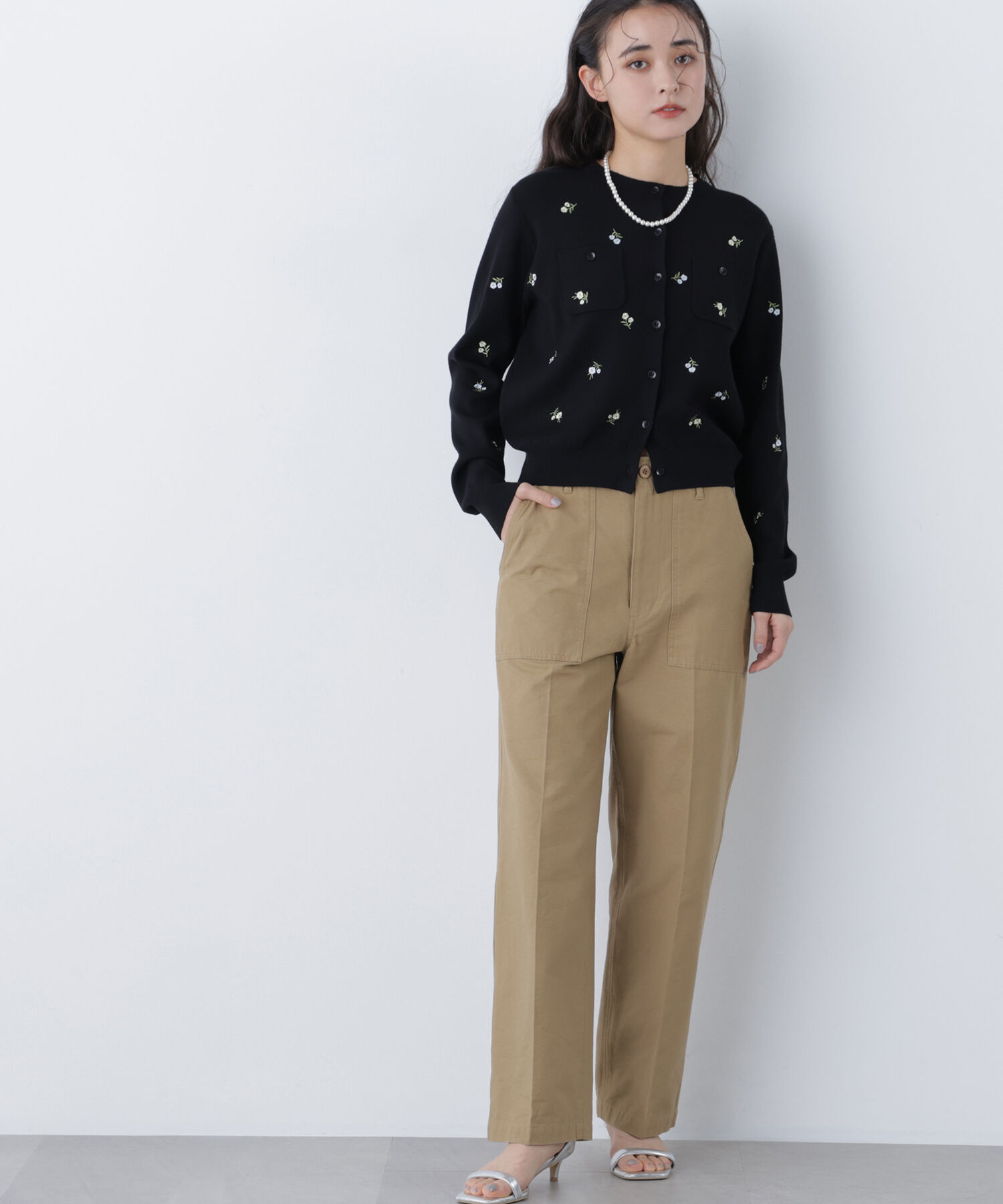  「〈N.〉フラワー刺繍ポケットカーデ」|ニット・セーター|