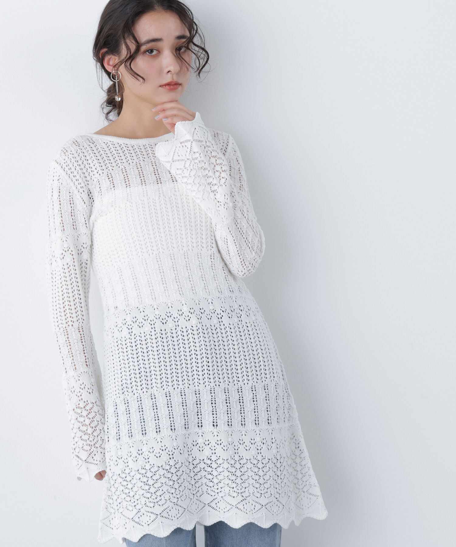  「〈N.〉透かし編みニットミニワンピース」|ワンピース|