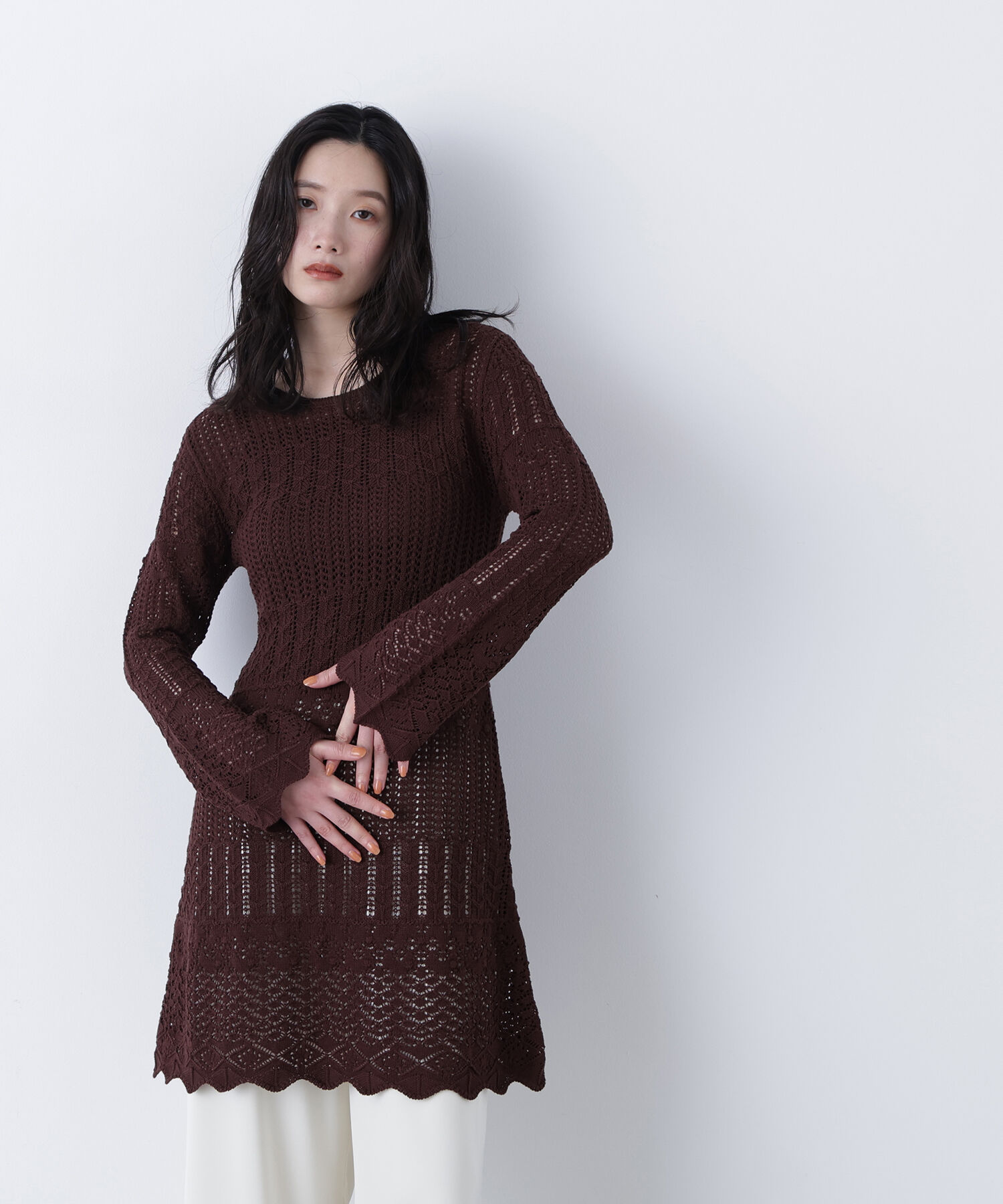  「〈N.〉透かし編みニットミニワンピース」|ワンピース|