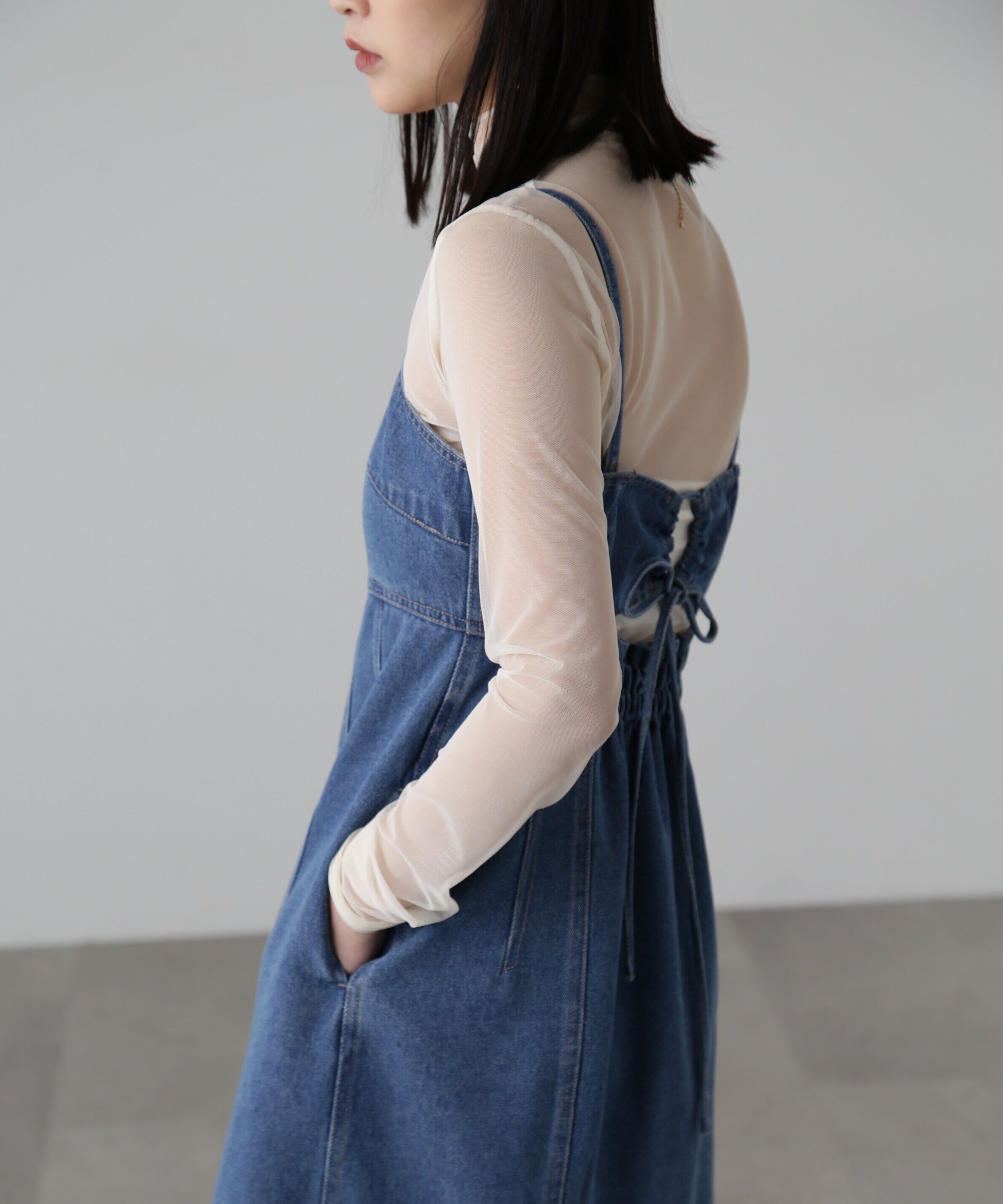  「[低身長サイズ/Sシリーズ]フロントボタンデニムキャミワンピース」|ワンピース|