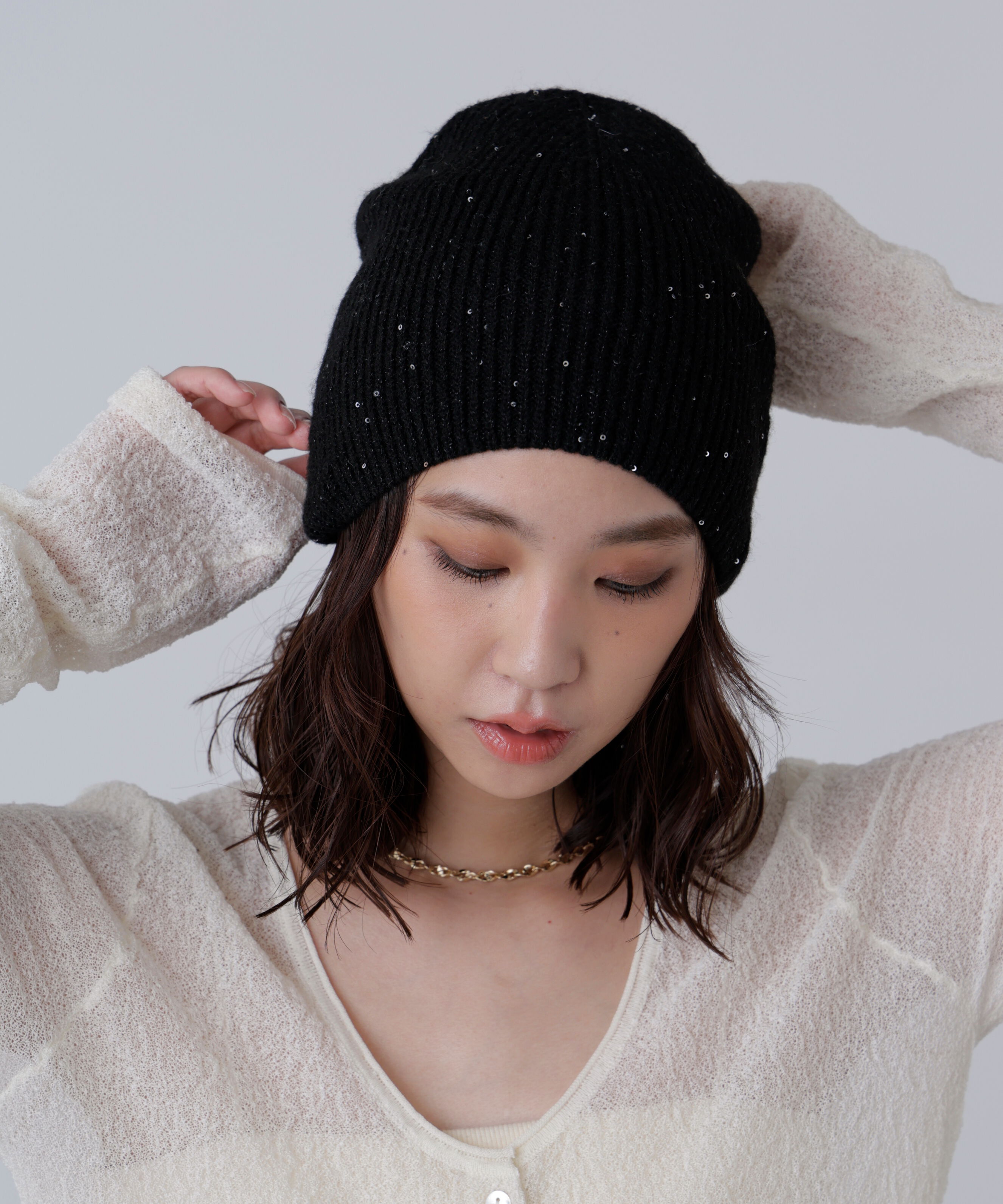  「スパングルニットワッチ」|ソックス|ブラック