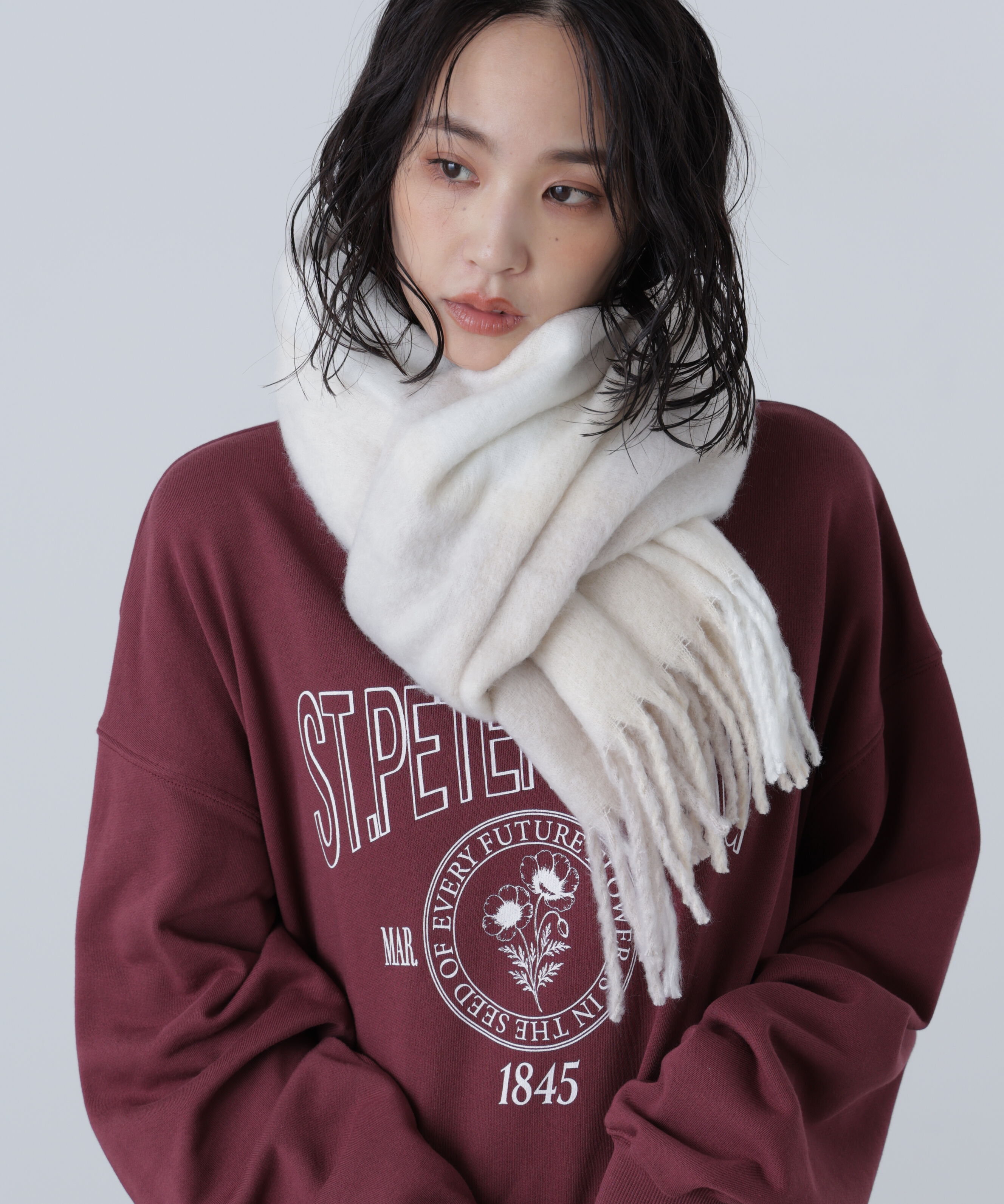  「ライトチェックストール」|ソックス|ホワイト