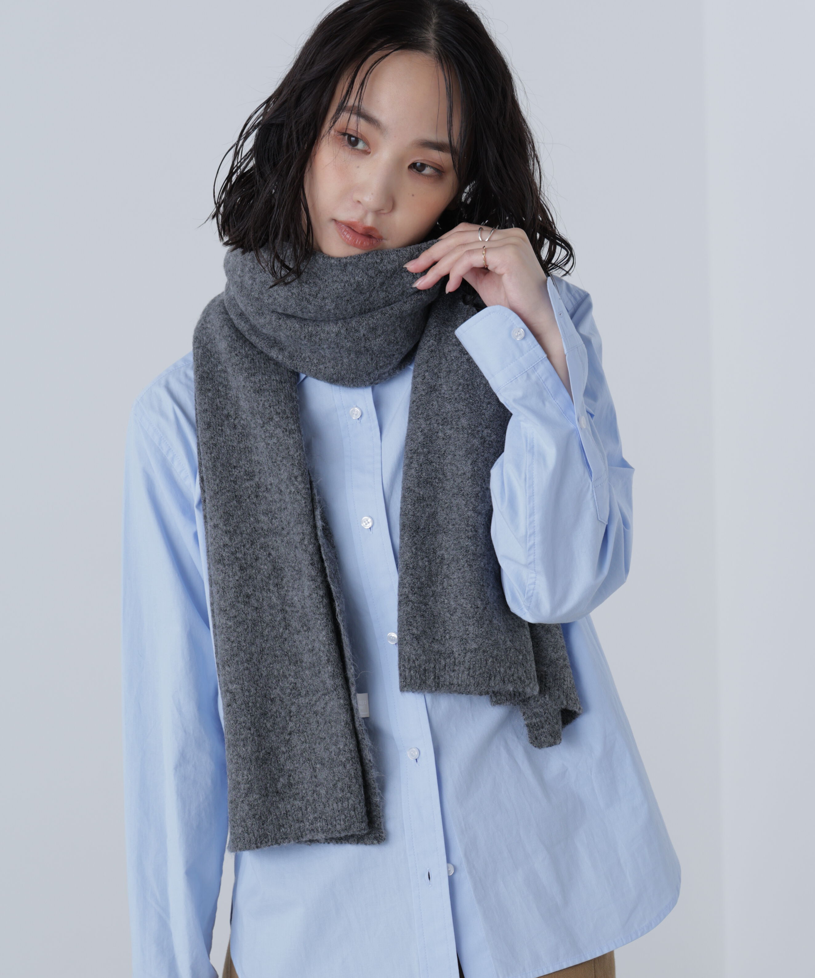  「ニットメランジストール」|ソックス|ダークグレー1