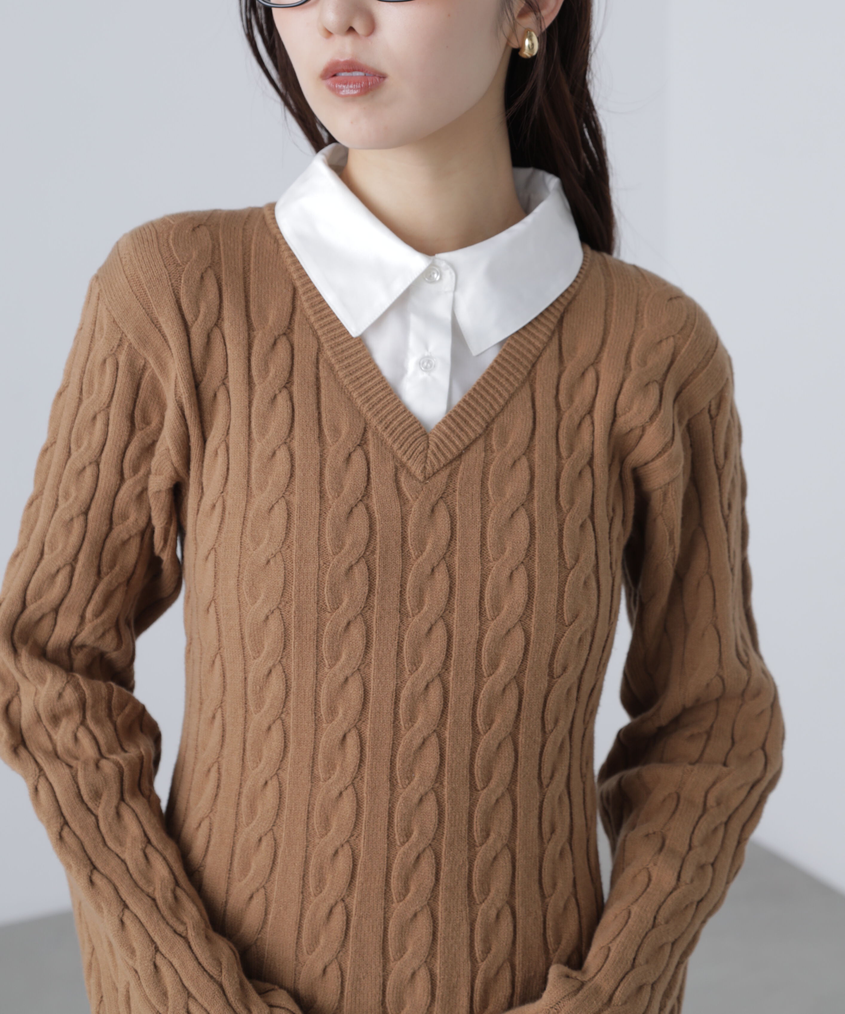  「レイヤード風ケーブルニットミニワンピース」|ワンピース|