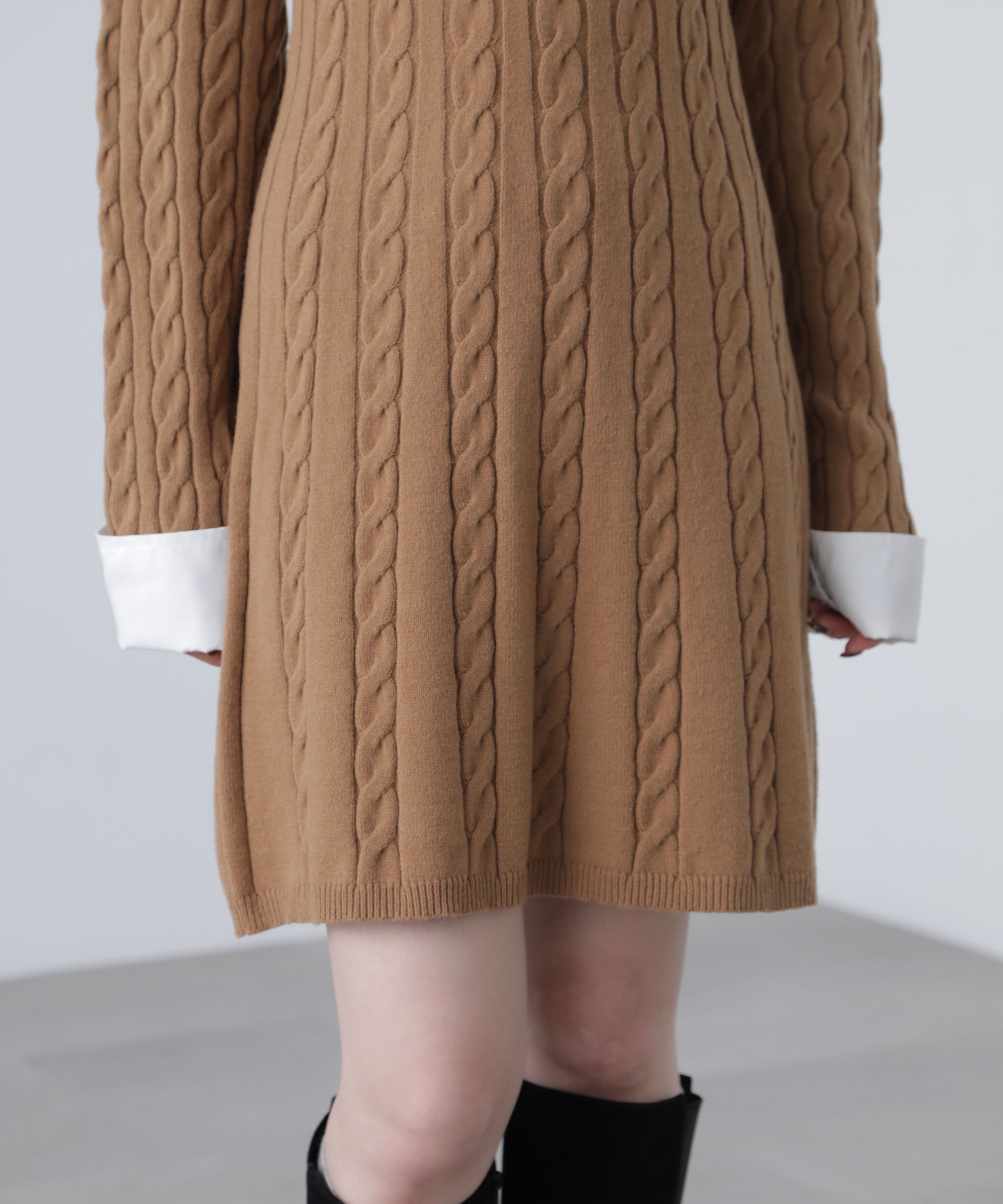  「レイヤード風ケーブルニットミニワンピース」|ワンピース|