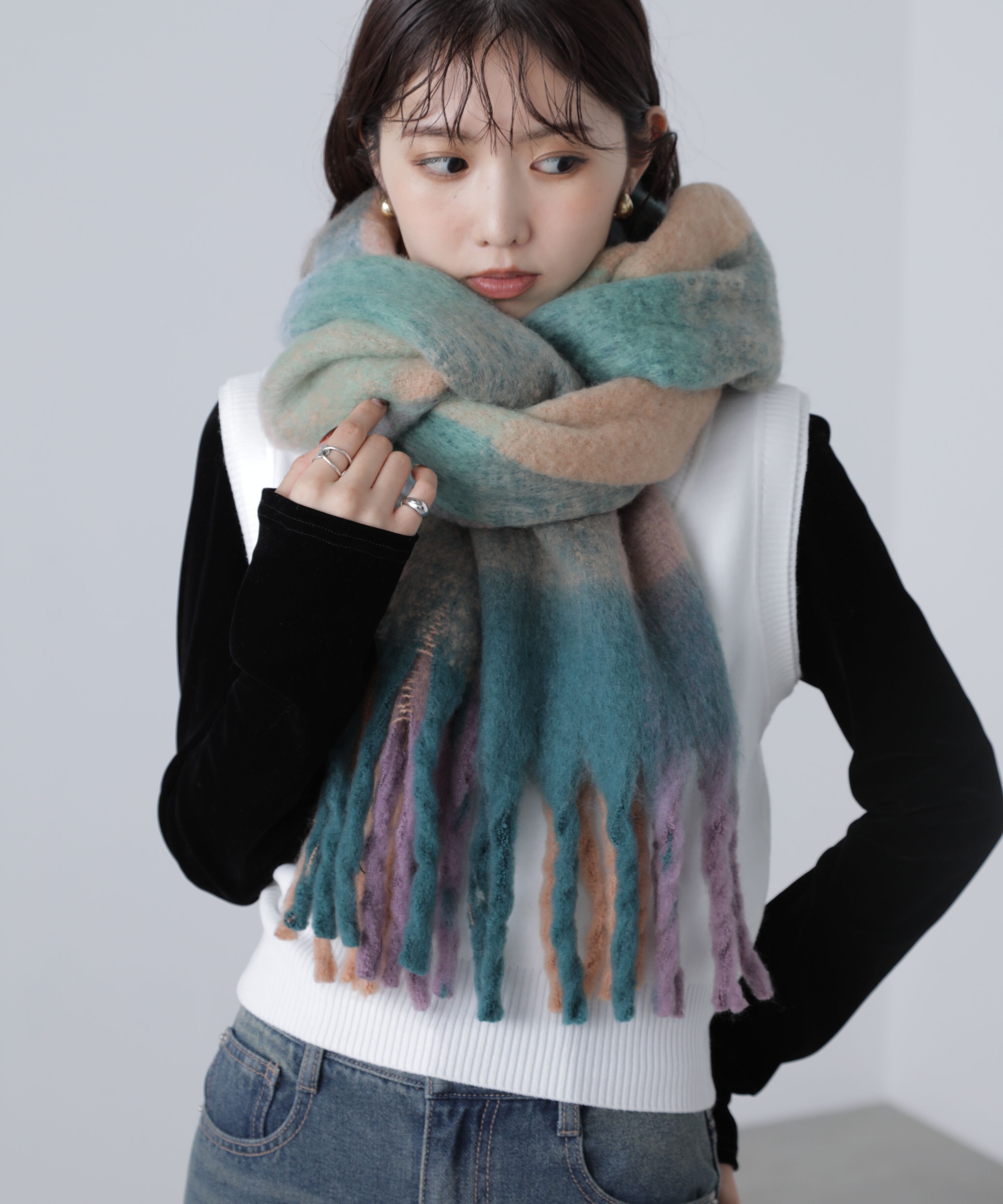  「大判チェックストール」|ソックス|