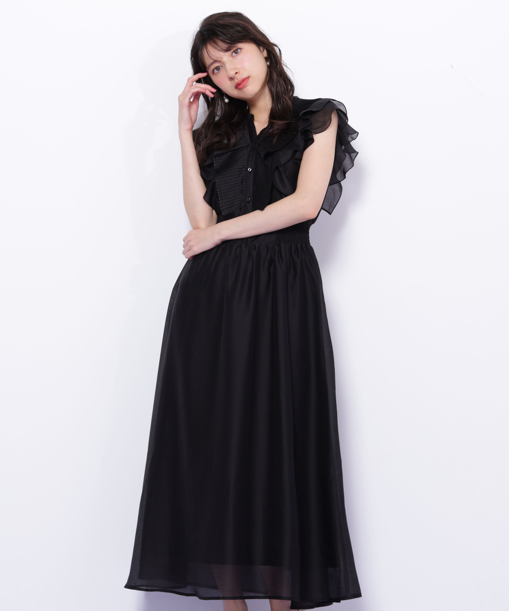  「シアープリーツフリルワンピース」|ワンピース|ブラック