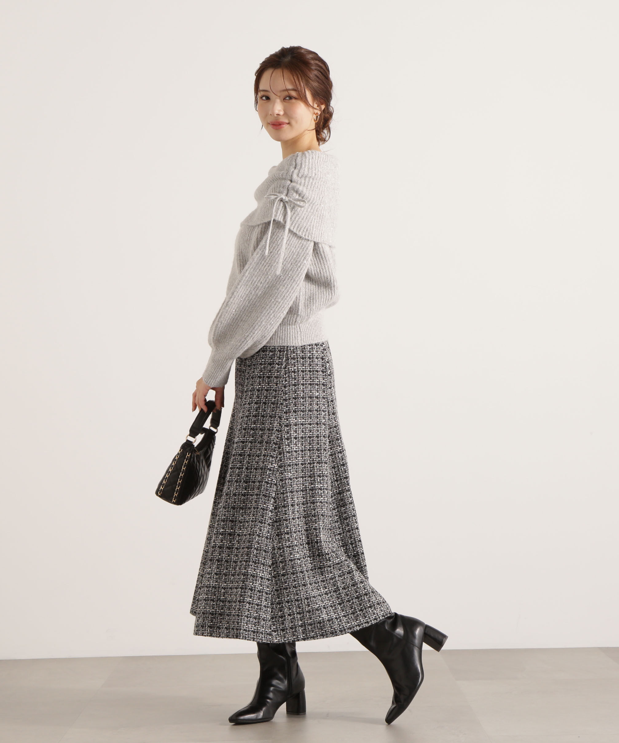 PROPORTION BODY DRESSING「リボン付きオフショルニット 25AW」|ニット・セーター|