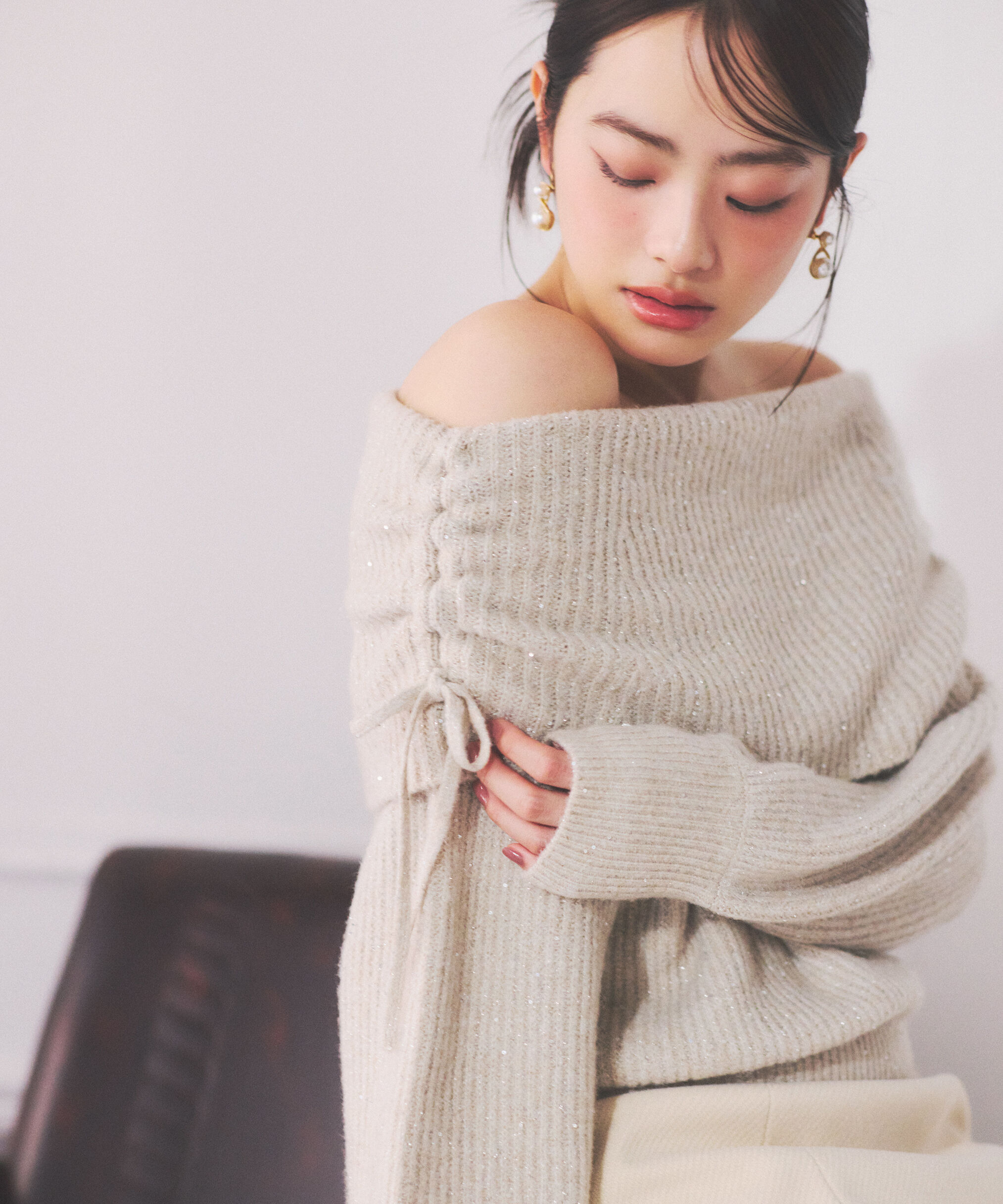 PROPORTION BODY DRESSING「リボン付きオフショルニット 25AW」|ニット・セーター|