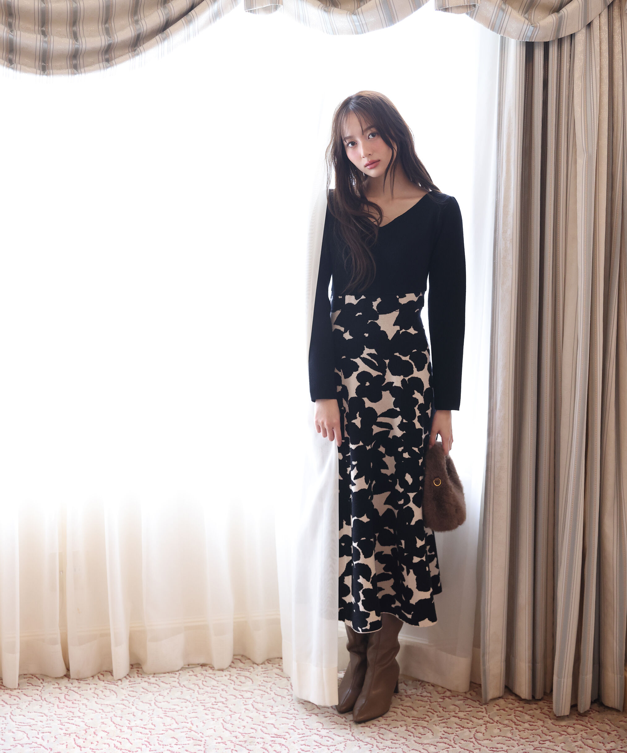 PROPORTION BODY DRESSING「ジャガードフラワーニットワンピース」|ワンピース|ブラック&times;ブラ