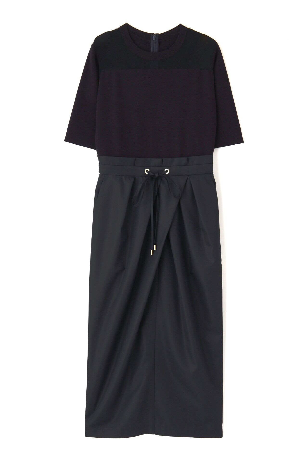  「ニットコンビタフタワンピース」|ワンピース|ネイビー1