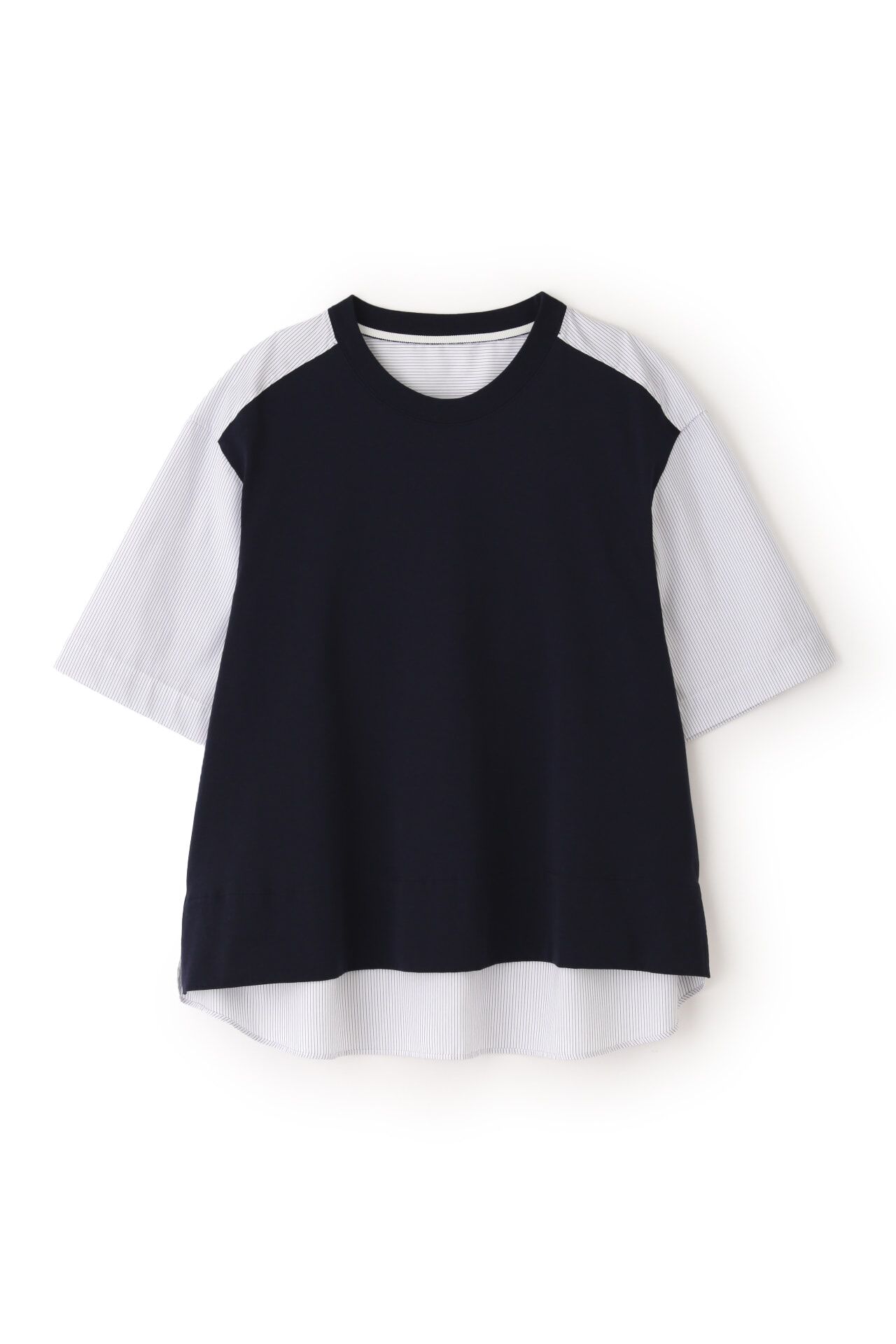  「◆ストライプ布帛コンビＴシャツ」|Tシャツ・カットソー|