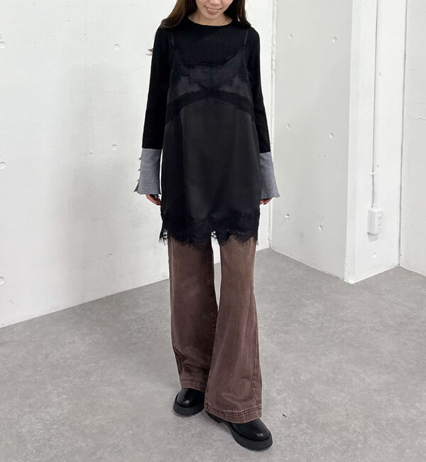 archives「トリムレースミニキャミワンピース」|チュニック|BLACK