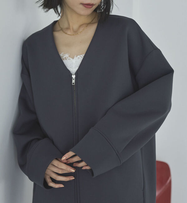 Doux archives「ボンディングノーカラーＺＩＰブルゾン」|テーラードジャケット|