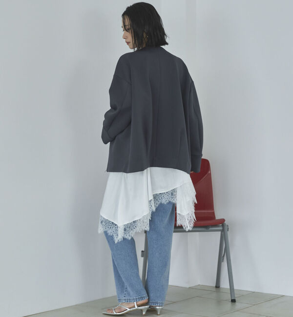 Doux archives「ボンディングノーカラーＺＩＰブルゾン」|テーラードジャケット|