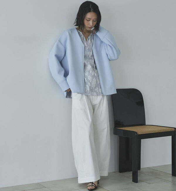 Doux archives「ボンディングノーカラーＺＩＰブルゾン」|テーラードジャケット|