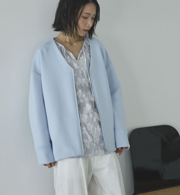 Doux archives「ボンディングノーカラーＺＩＰブルゾン」|テーラードジャケット|