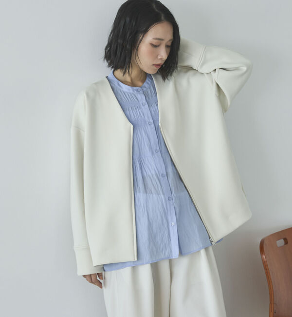 Doux archives「ボンディングノーカラーＺＩＰブルゾン」|テーラードジャケット|IVORY