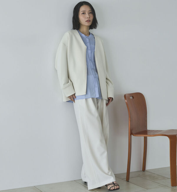 Doux archives「ボンディングノーカラーＺＩＰブルゾン」|テーラードジャケット|