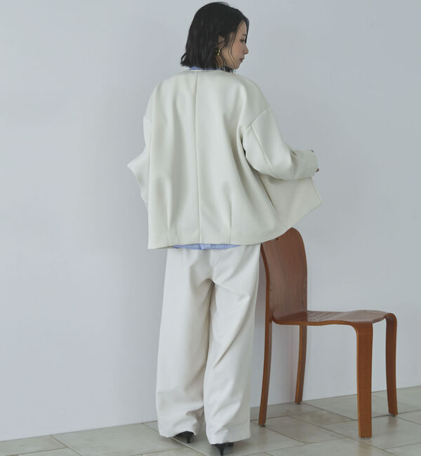 Doux archives「ボンディングノーカラーＺＩＰブルゾン」|テーラードジャケット|