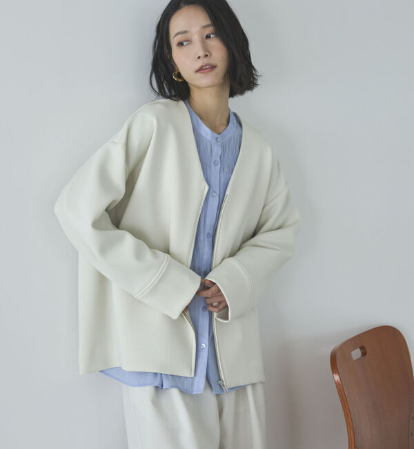 Doux archives「ボンディングノーカラーＺＩＰブルゾン」|テーラードジャケット|