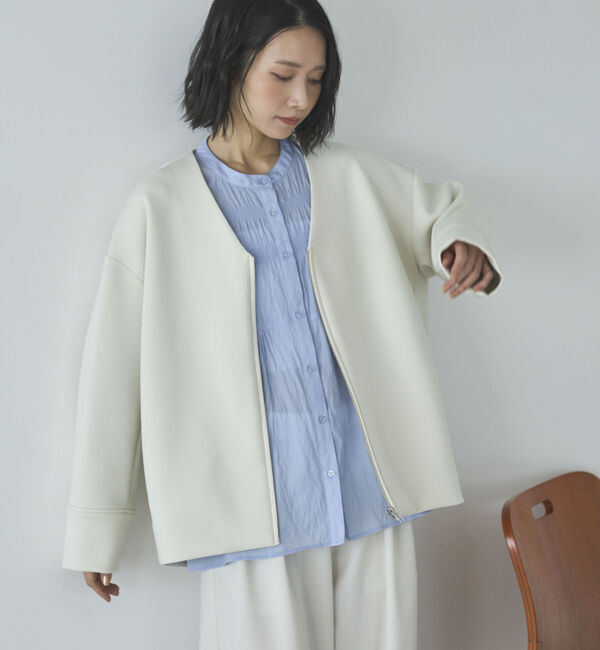 Doux archives「ボンディングノーカラーＺＩＰブルゾン」|テーラードジャケット|