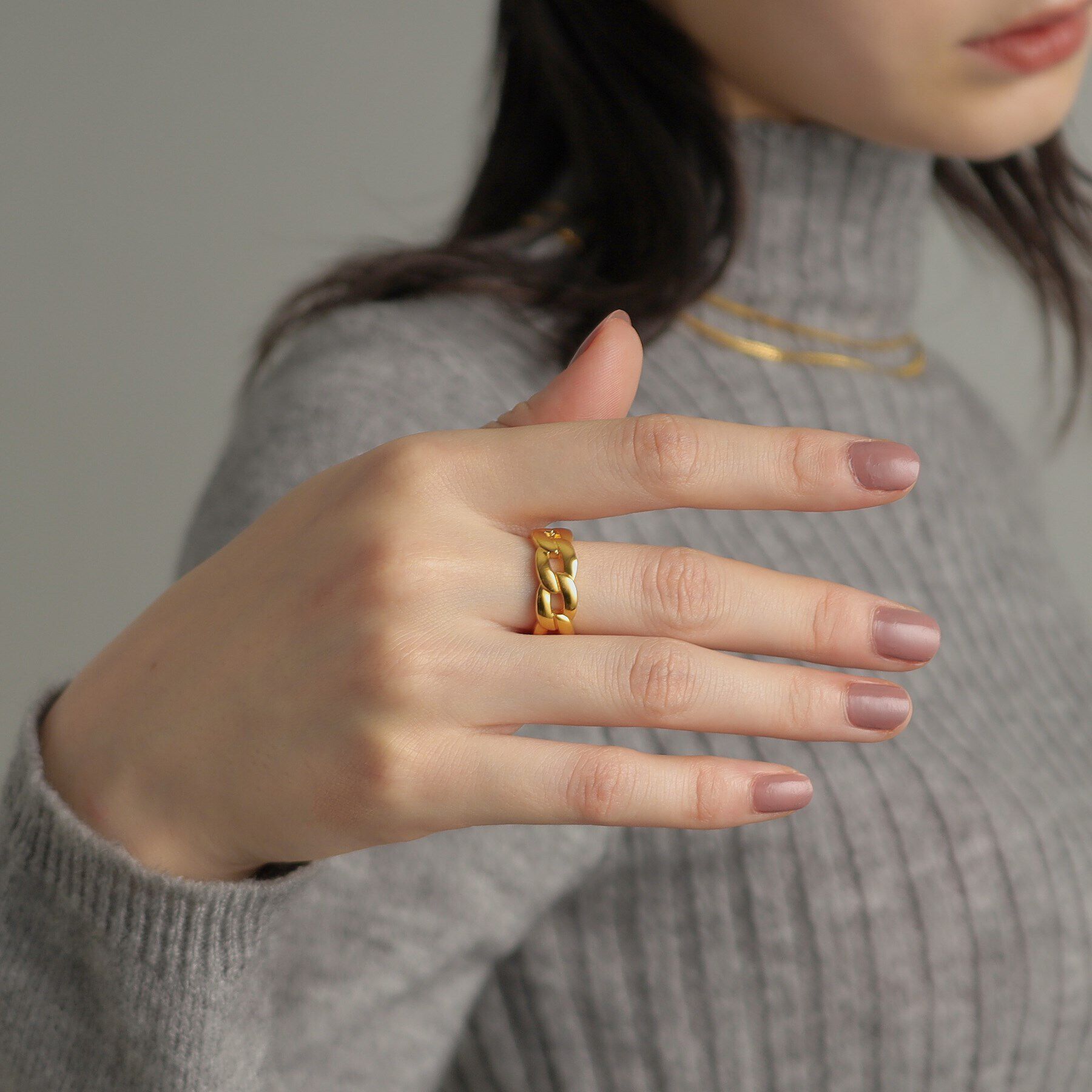 COCOSHNIK ONKITSCH「シルバー ボリュームカーブチェーンモチーフリング GP」|リング|