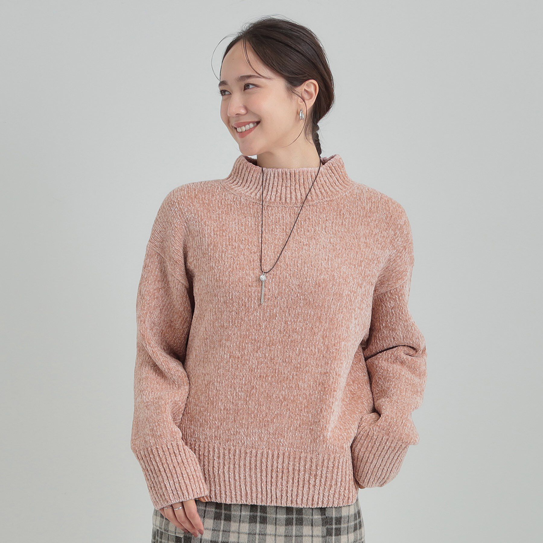 SHOO･LA･RUE「【S-LL】ほんのりラメで女性らしい ベロアモールモックネックニット」|ニット・セーター|