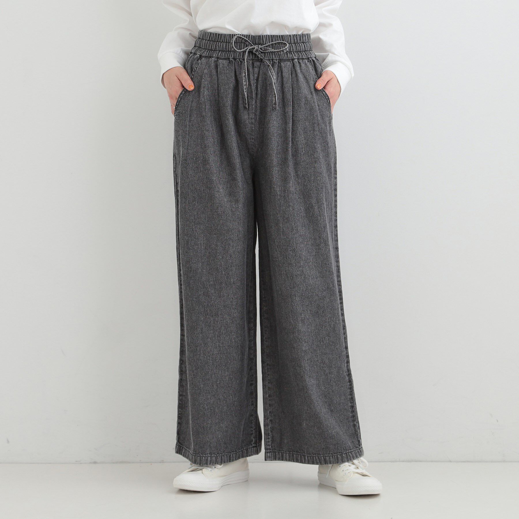 SHOO･LA･RUE「【ライトオンスデニム/着丈選べる】らくらくデニムイージーワイドパンツ」|デニム|