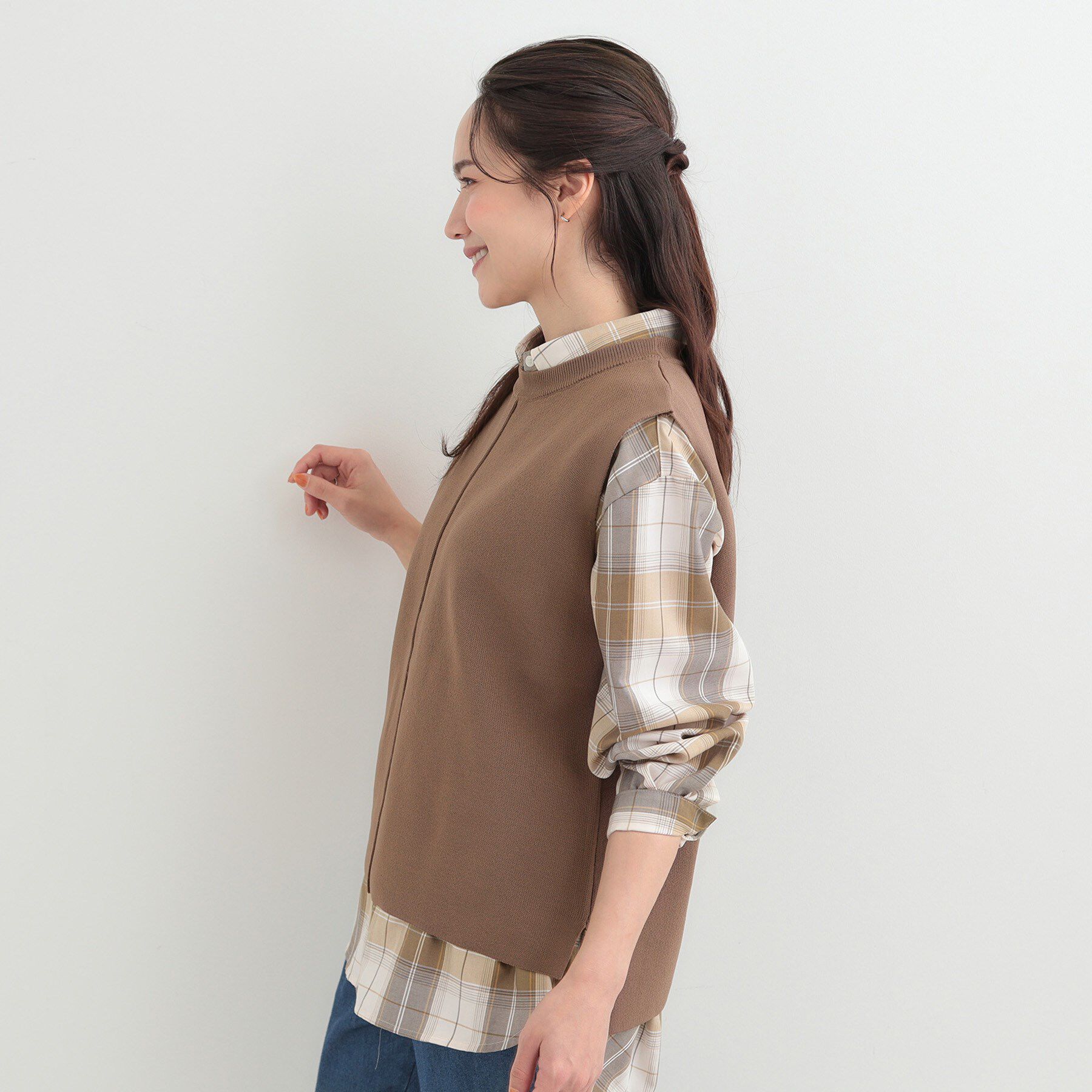 SHOO･LA･RUE「【2点セット/S-LL/洗濯機可】軽くてきれい見え ニットベスト＋ブラウス」|ニット・セーター|