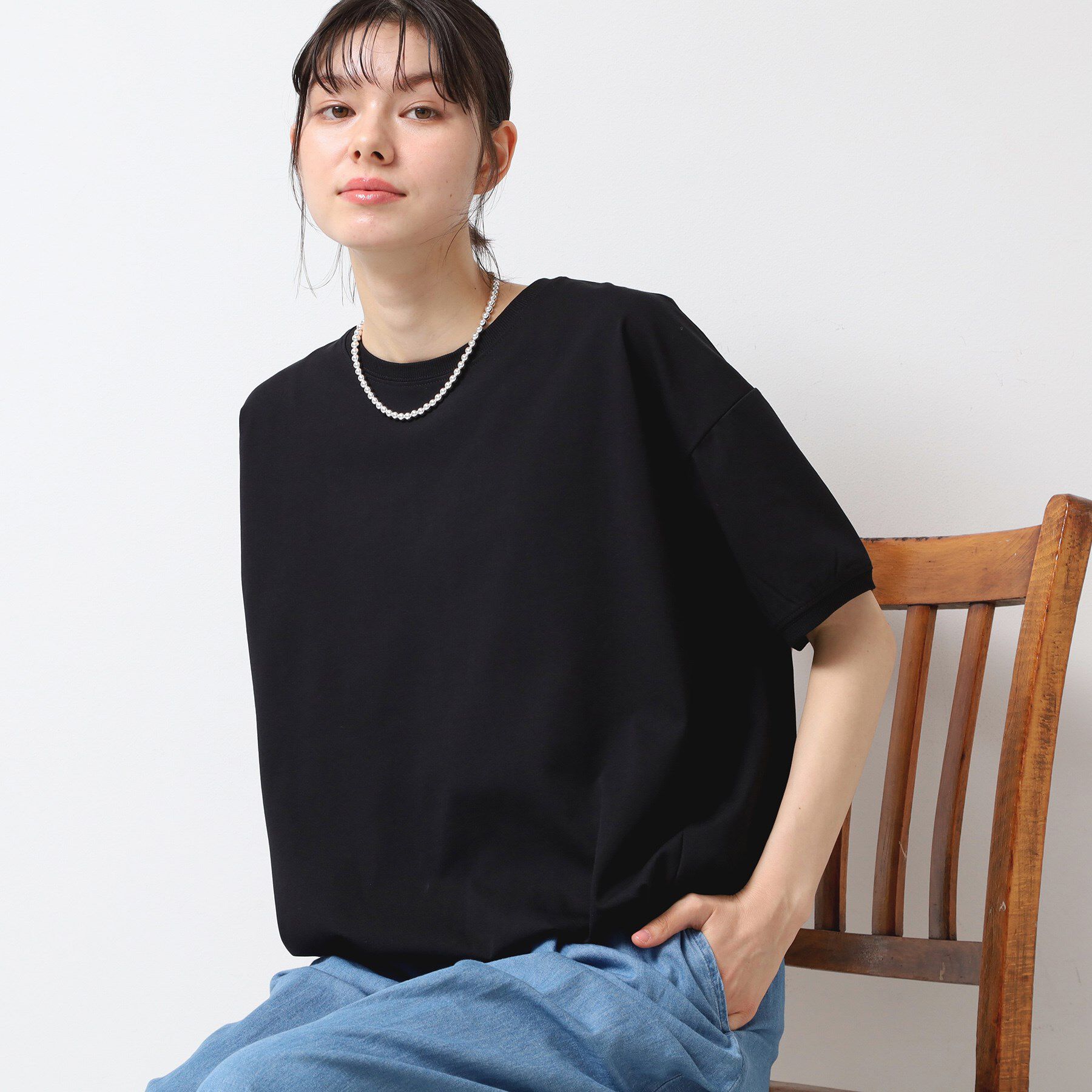 Dessin「【二の腕カバー/接触冷感/UV】ドローコードカットソー（XS～L）」|Tシャツ・カットソー|ブラック(019)