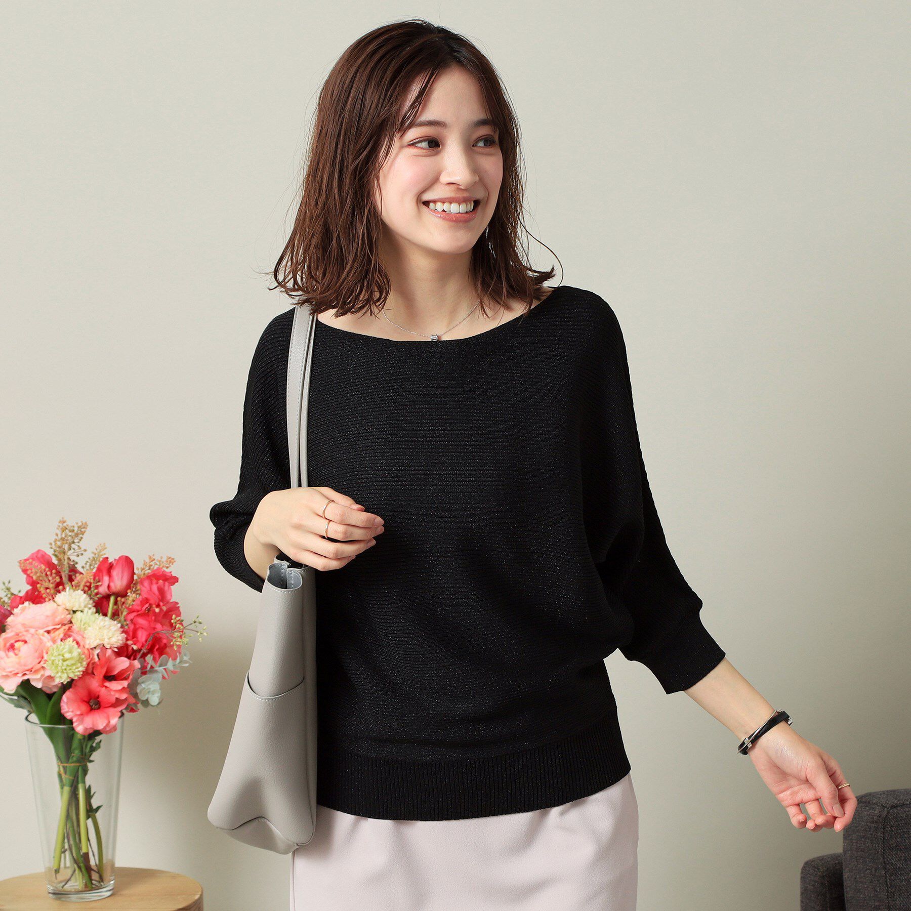 ITS&rsquo;DEMO「【UVケア／アンチピリング／洗濯機OK】ラメリブドルマンニット」|ニット・セーター|ブラック(019)