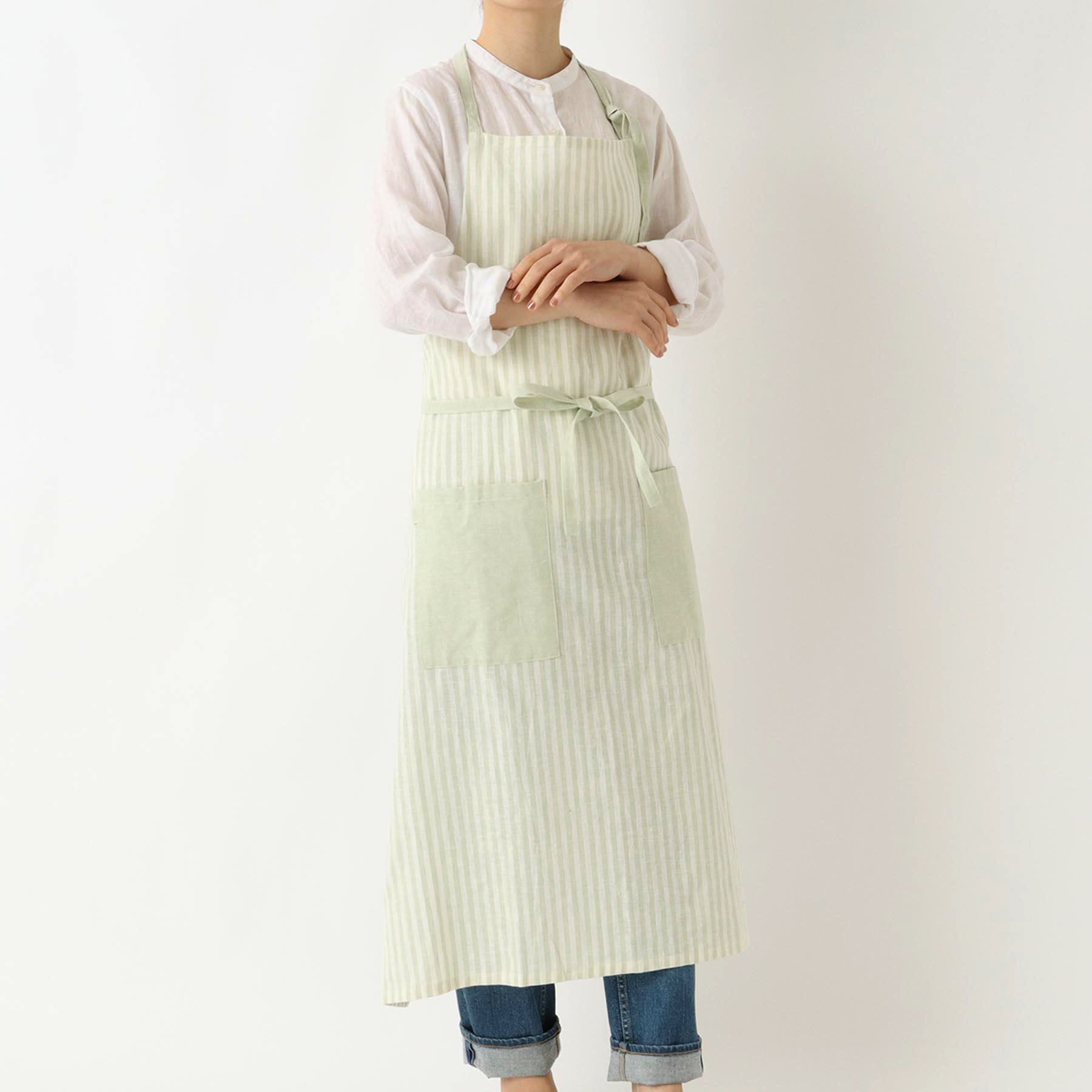 212 KITCHEN STORE「ブロックストライプ リネンコットン フルエプロン LGR ＜212Kオリジナル ＞」|食器・キッチングッズ|その他