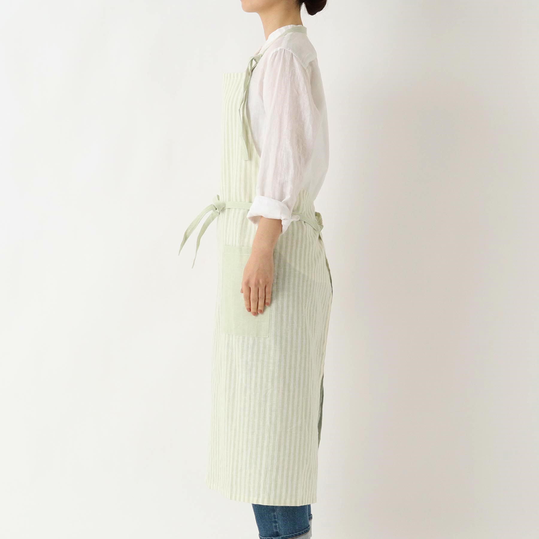 212 KITCHEN STORE「ブロックストライプ リネンコットン フルエプロン LGR ＜212Kオリジナル ＞」|食器・キッチングッズ|