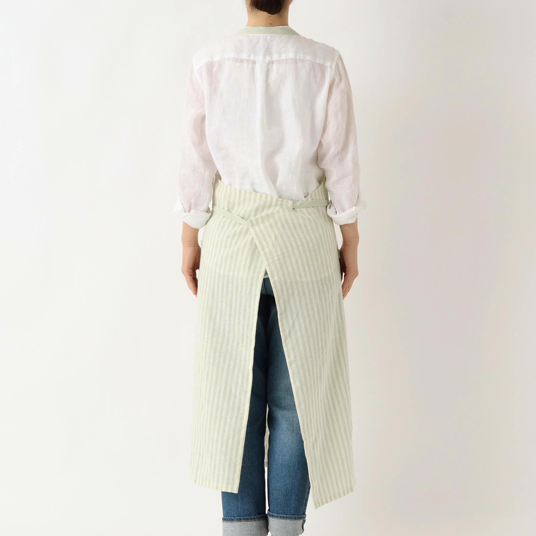 212 KITCHEN STORE「ブロックストライプ リネンコットン フルエプロン LGR ＜212Kオリジナル ＞」|食器・キッチングッズ|