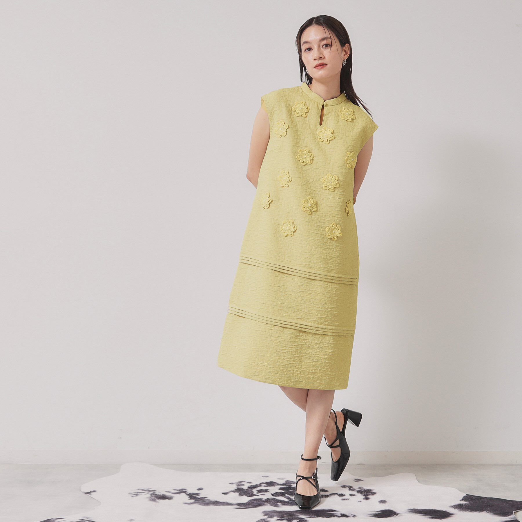 SunaUna「【お花モチーフ／チャイナカラー】タック切替ワンピース」|ワンピース|