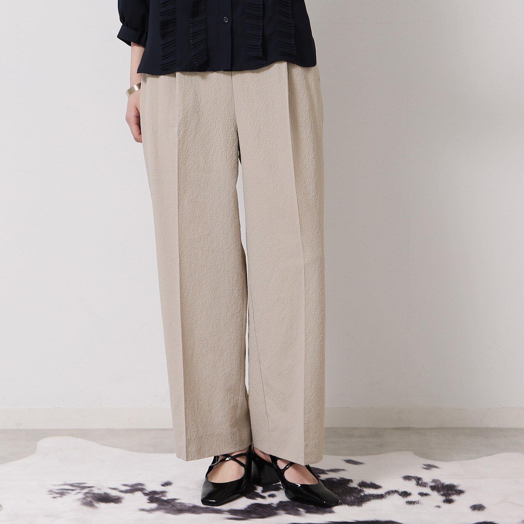 SunaUna「【ウエストゴム／カラ三素材】ワイドパンツ」|その他|ベージュ(052)