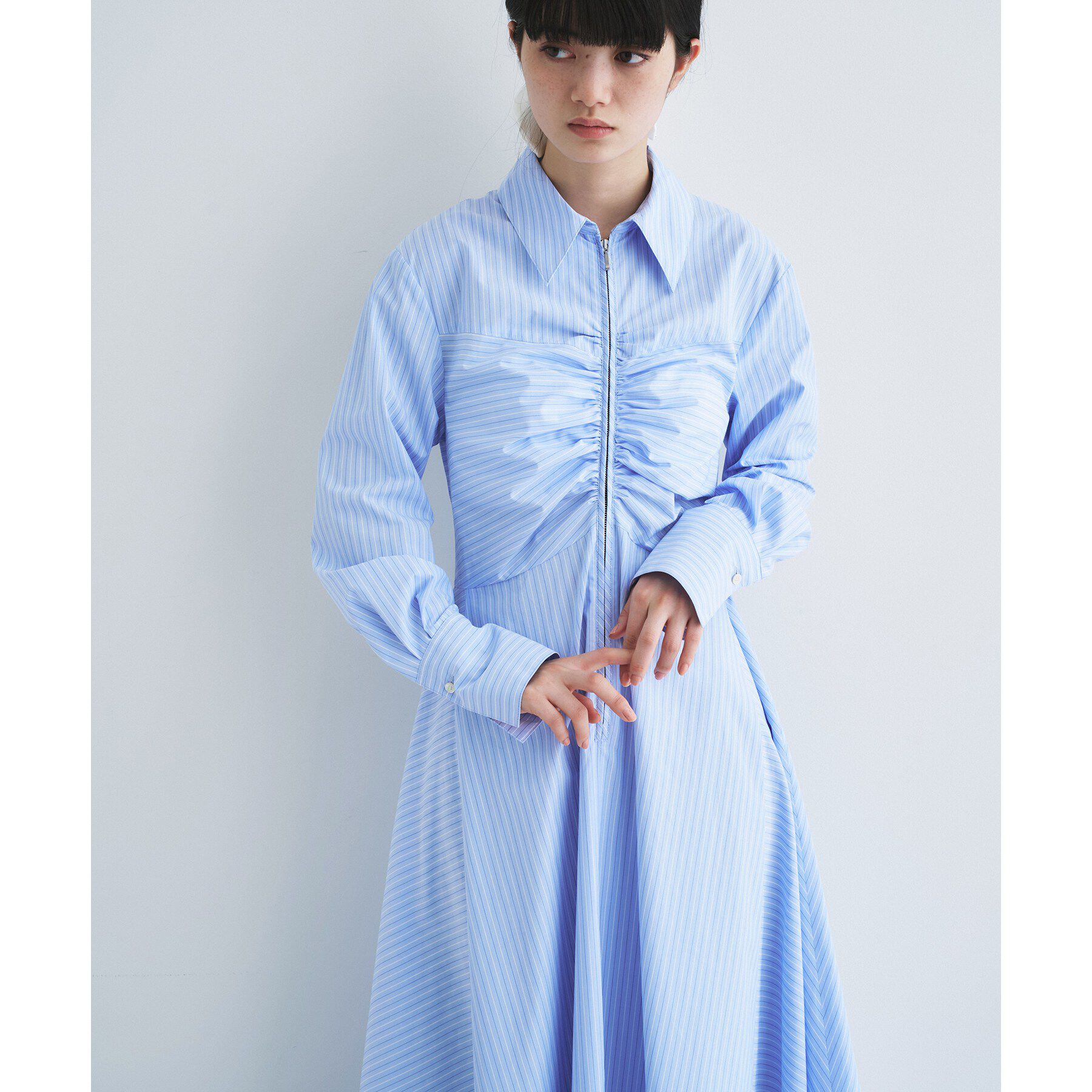CODE A「stripe shirt dress」|ワンピース|サックスブルー(39