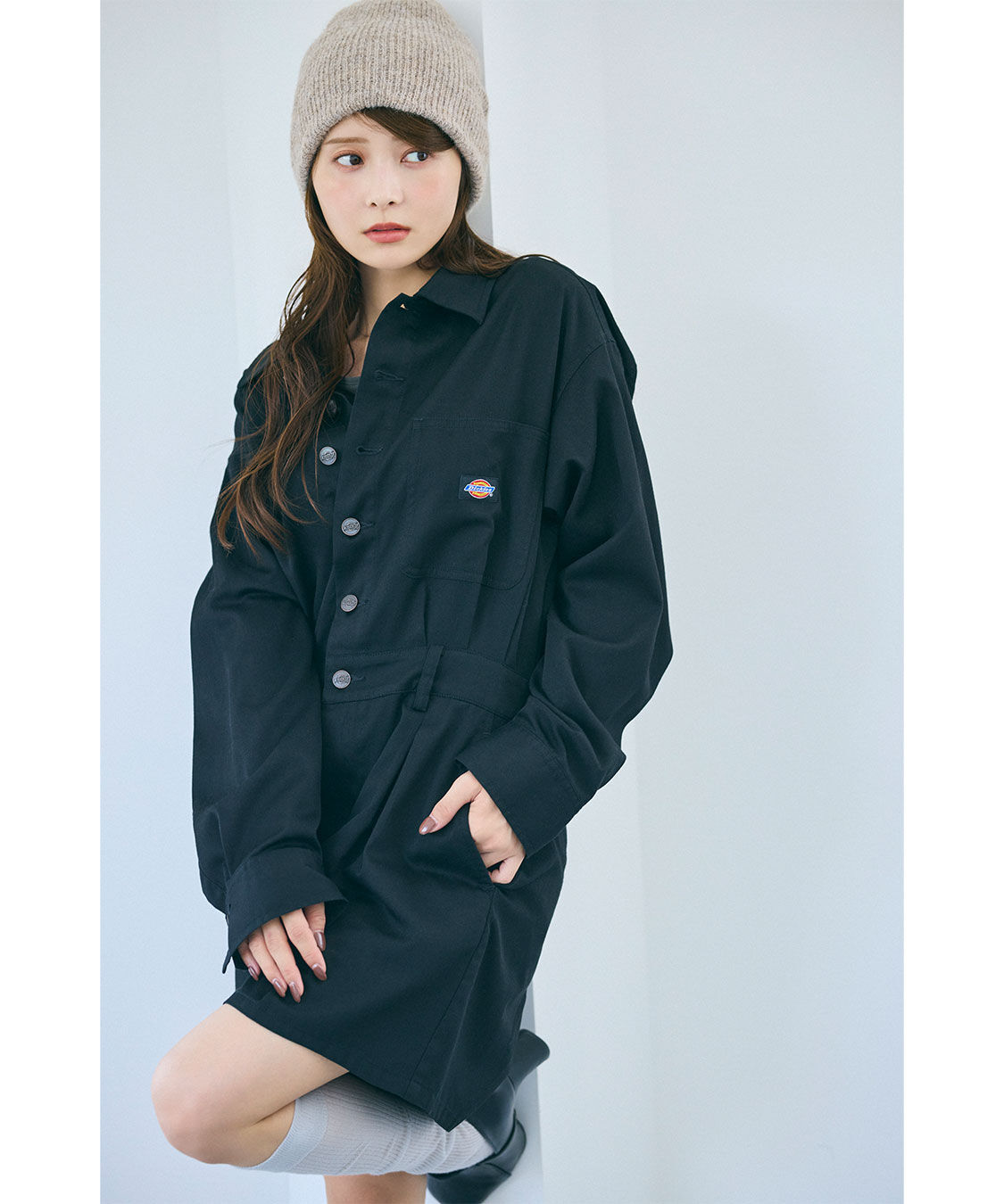 COCO DEAL「《COCO DEAL/Dickies(R)》シャツオールインワン」|オールインワン|ブラック