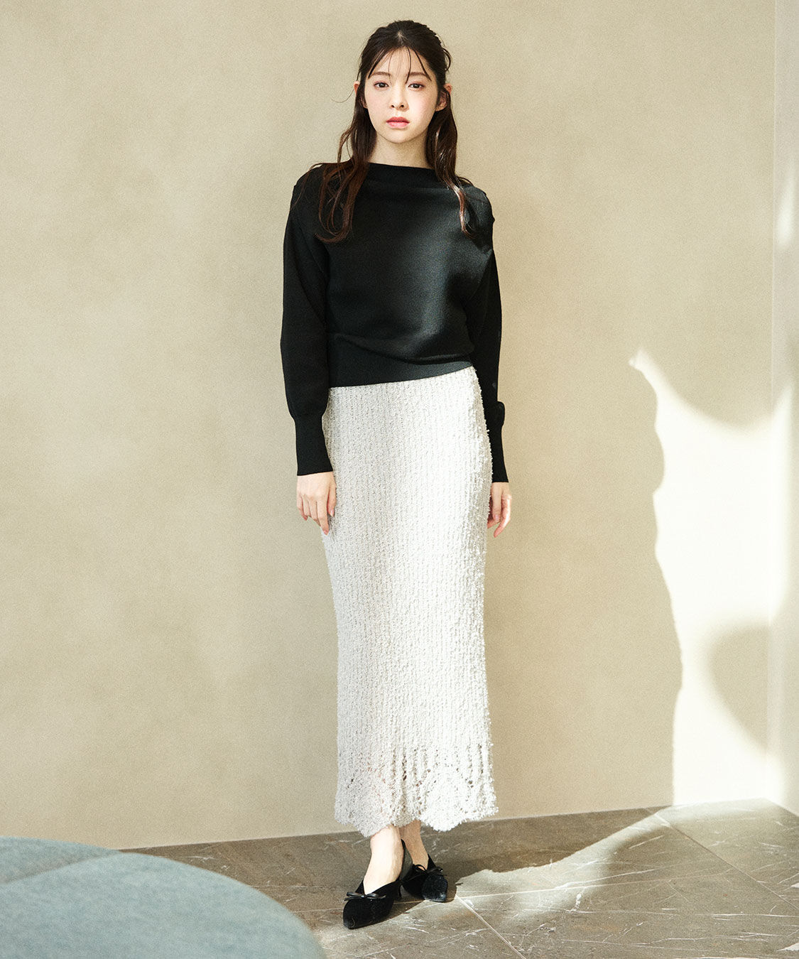 COCO DEAL「柄編みニットタイトスカート」|スカート|アイボリー