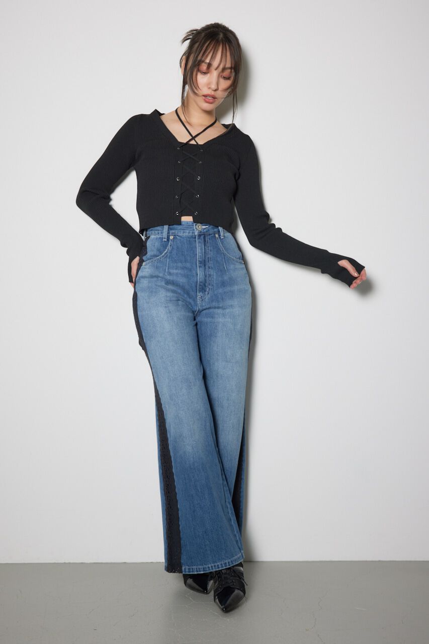 rienda「レースアップリブニットトップス」|ニット・セーター|