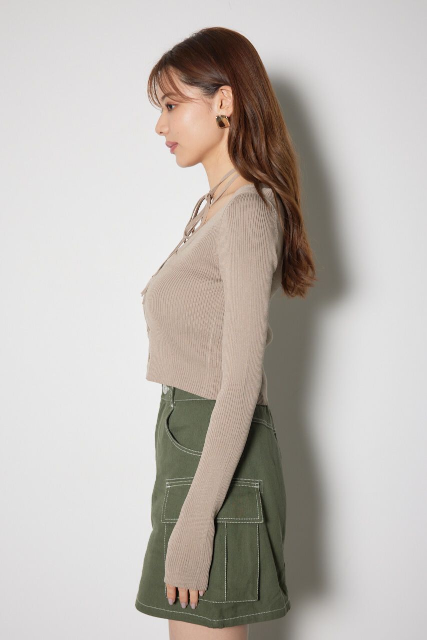 rienda「レースアップリブニットトップス」|ニット・セーター|