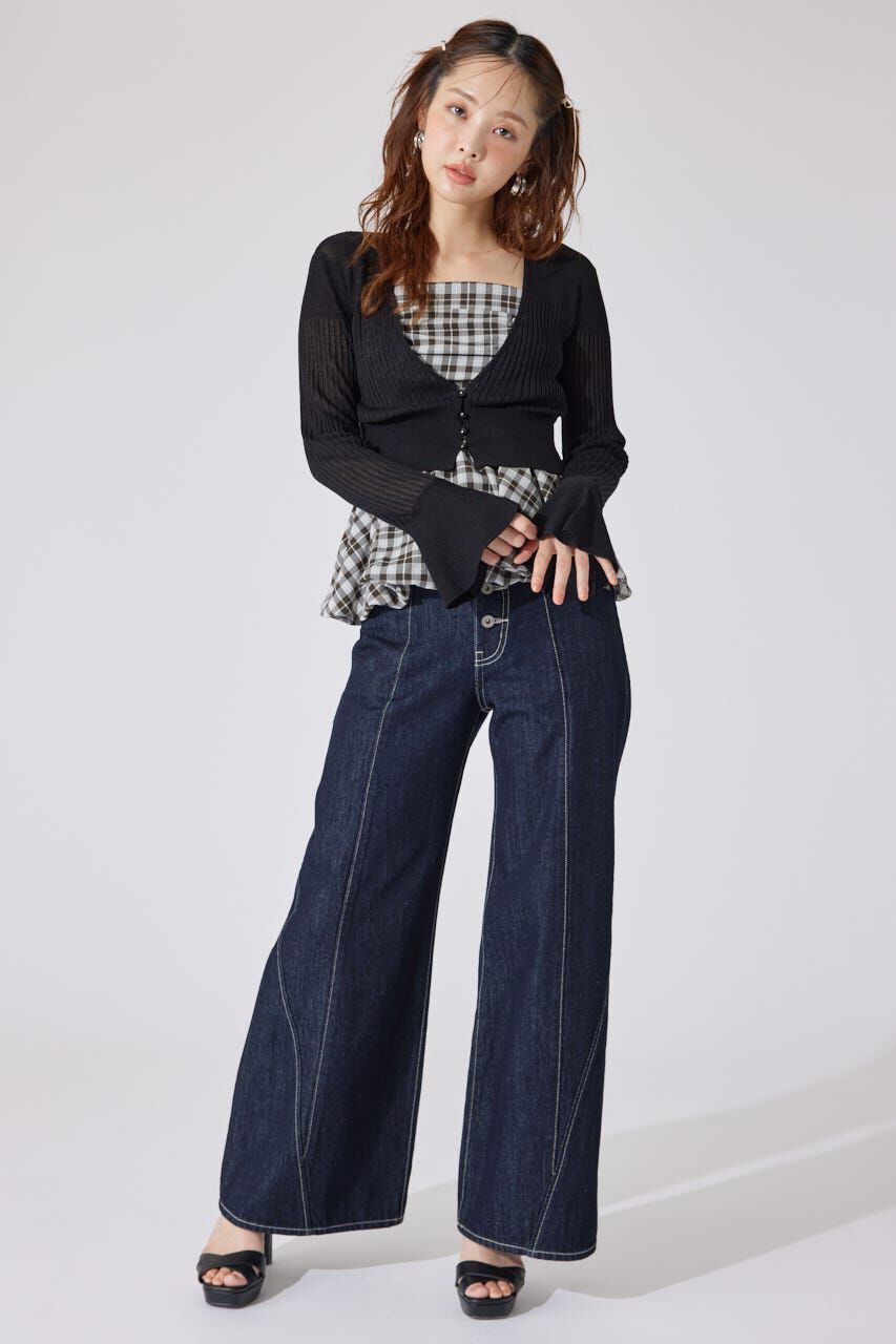 rienda「クロップドフレアスリーブシアーニットカーディガン」|カーディガン|