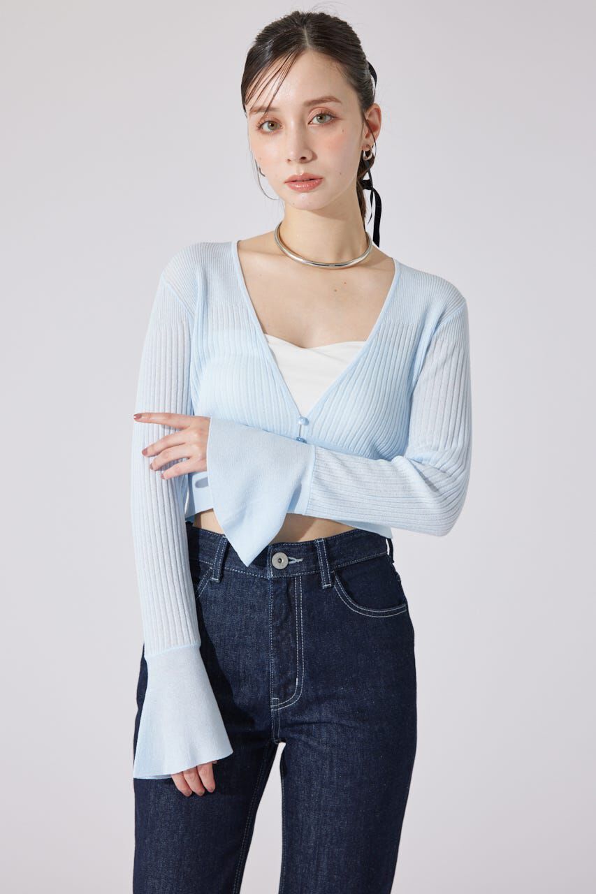 rienda「クロップドフレアスリーブシアーニットカーディガン」|カーディガン|