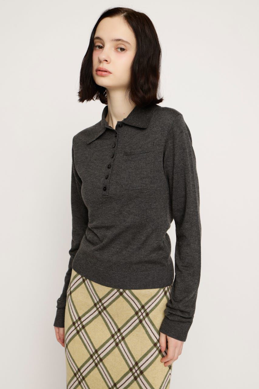 SLY「HG KNIT POLO トップス」|ニット・セーター|T.GRY