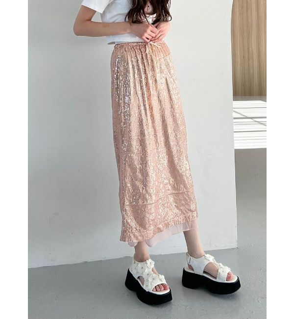 CALNAMUR「SPANGLE DRAWSTRINGS SK/スパンコールドロストスカート」|スカート|