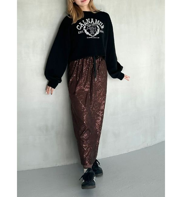 CALNAMUR「SPANGLE DRAWSTRINGS SK/スパンコールドロストスカート」|スカート|